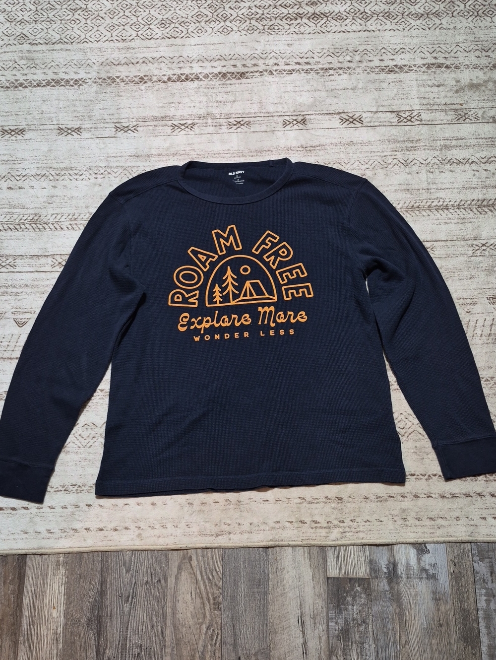 Old Navy Navy Long-Sleeve Tee with Orange 'Roam Free' Graphic